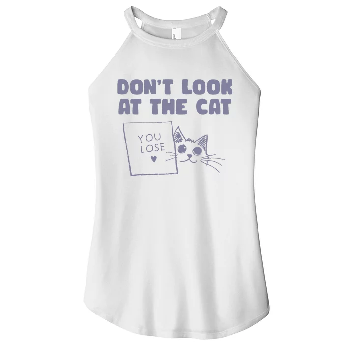 Dont Look At The Cat 90s Retro Graphic Women’s Perfect Tri Rocker Tank