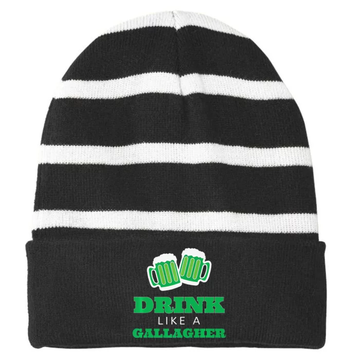 Drink Like A Gallagher Saint Patrick's Day Striped Beanie with Solid Band