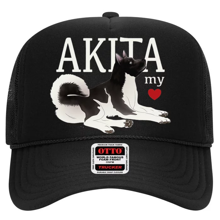 Dog Lovers AKITA My Heart A Key to My Heart High Crown Mesh Trucker Hat