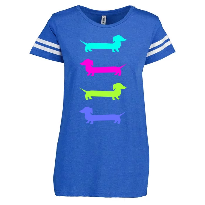 Doxie Lover Brightly Colored Dachshunds Gift Enza Ladies Jersey Football T-Shirt