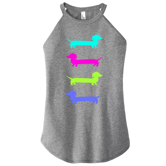 Doxie Lover Brightly Colored Dachshunds Gift Women’s Perfect Tri Rocker Tank