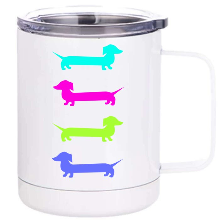 Doxie Lover Brightly Colored Dachshunds Gift Front & Back 12oz Stainless Steel Tumbler Cup