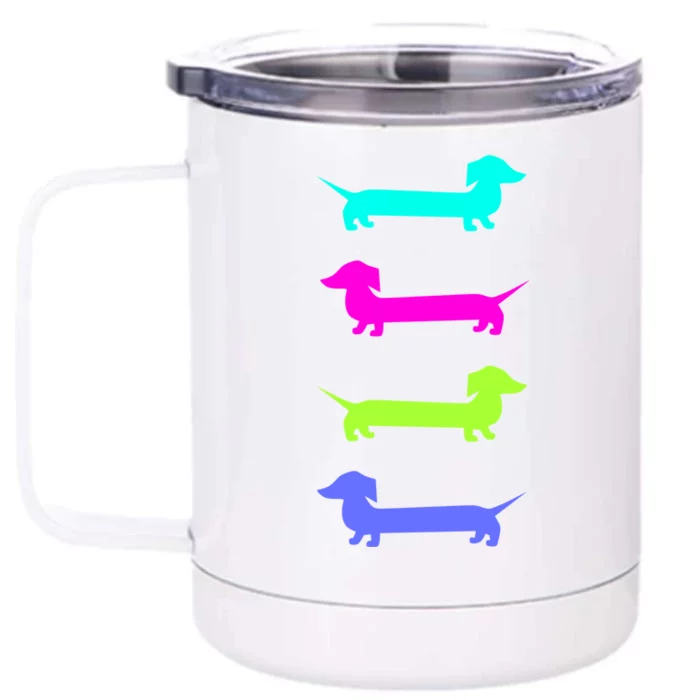 Doxie Lover Brightly Colored Dachshunds Gift Front & Back 12oz Stainless Steel Tumbler Cup