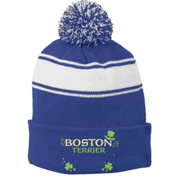 Dog Lover: Boston Terrier Gift St Patrick's Day Cool Gift Stripe Pom Pom Beanie