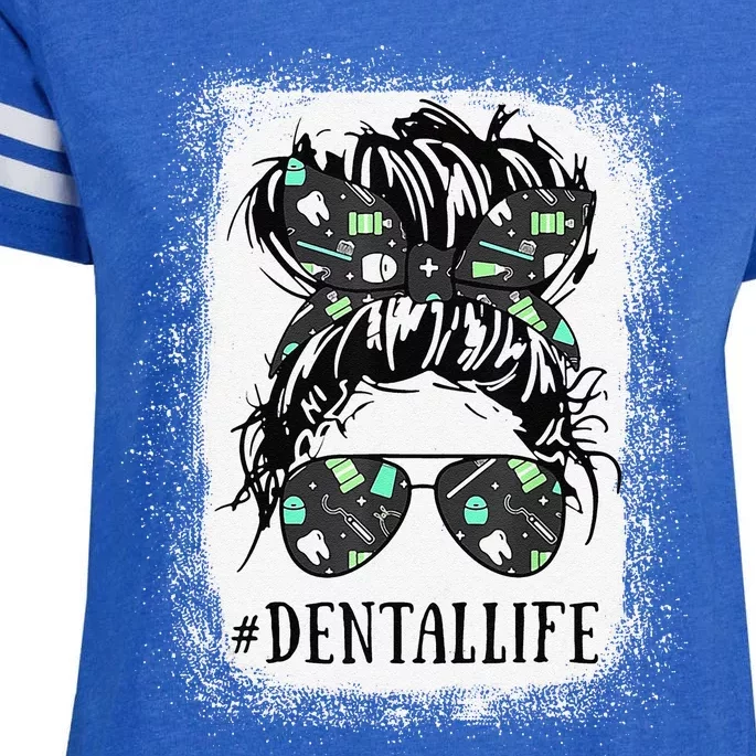 Dental Life Bleached Leopard Messy Bun Dentist Gifts Enza Ladies Jersey Football T-Shirt