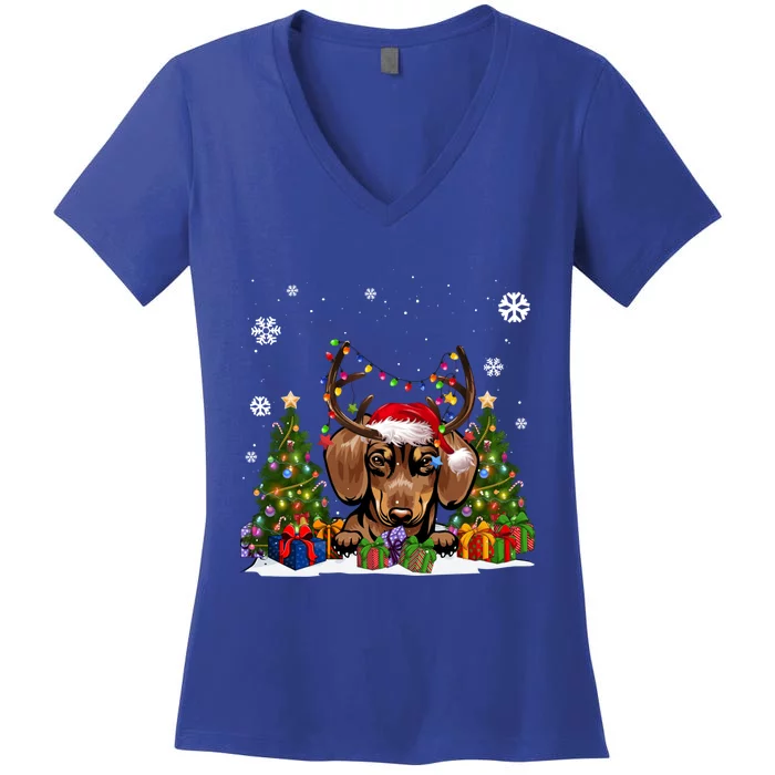 Dog Lovers Cute Dachshund Santa Hat Ugly Christmas Sweater Gift Women's V-Neck T-Shirt