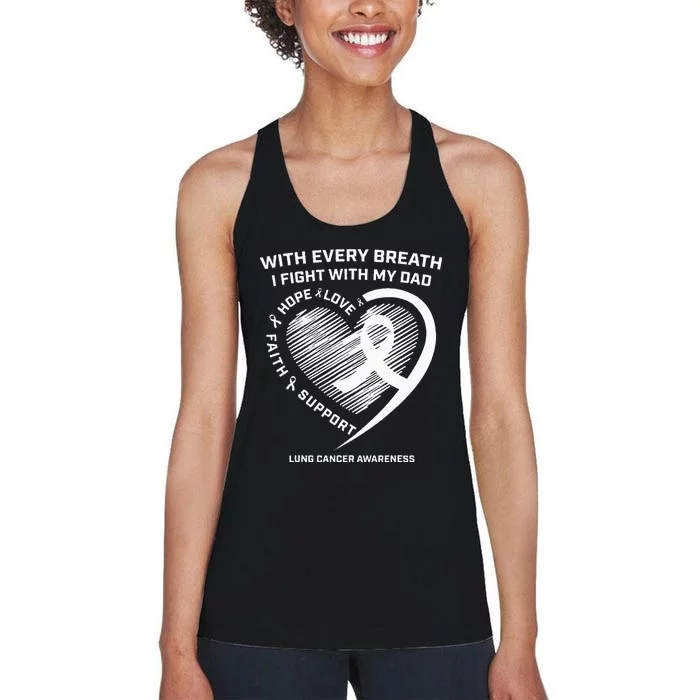 Dad Lung Cancer Awareness Gifts White Ribbon Lung Cancer Dad Women's Racerback Tank