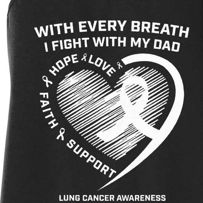 Dad Lung Cancer Awareness Gifts White Ribbon Lung Cancer Dad Women's Racerback Tank