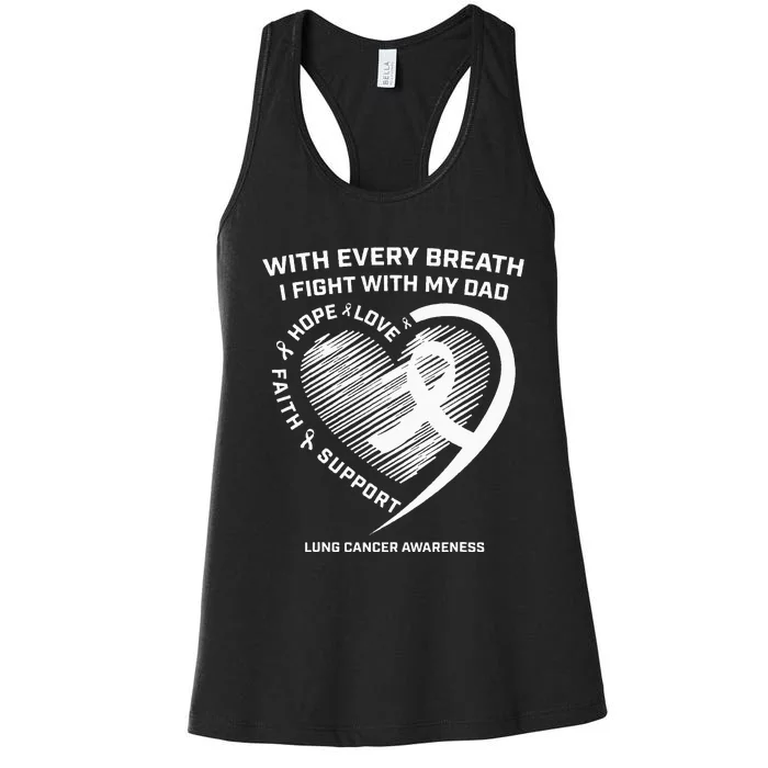 Dad Lung Cancer Awareness Gifts White Ribbon Lung Cancer Dad Women's Racerback Tank