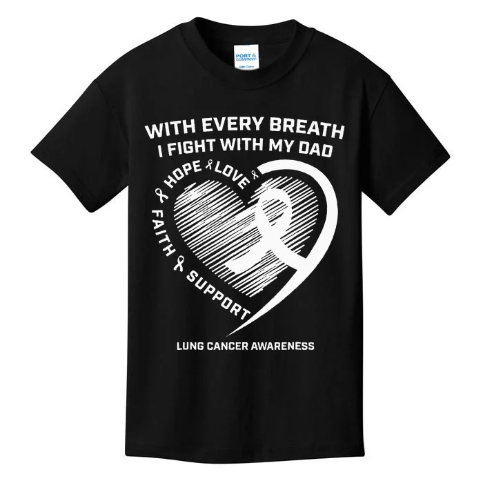 Dad Lung Cancer Awareness Gifts White Ribbon Lung Cancer Dad Kids T-Shirt