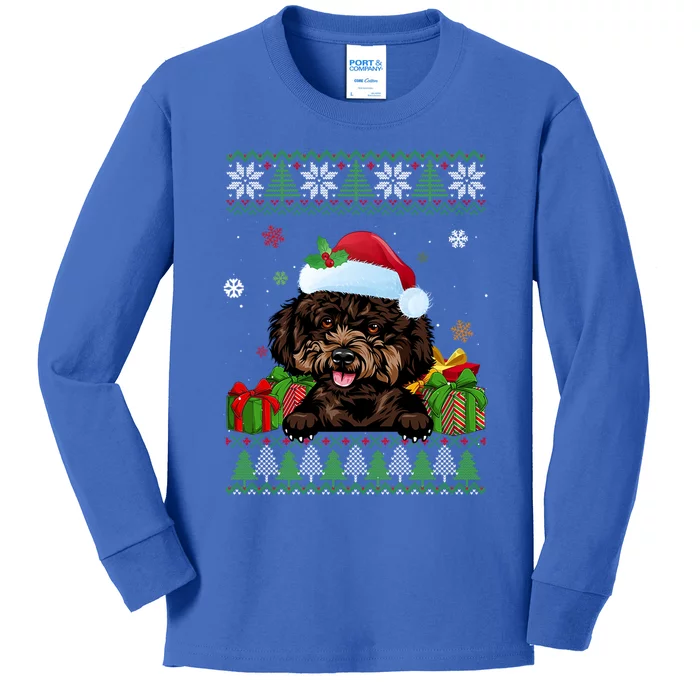 Dog Lovers Cute Poodle Santa Hat Ugly Christmas Sweater Gift Kids Long Sleeve Shirt