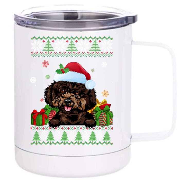 Dog Lovers Cute Poodle Santa Hat Ugly Christmas Sweater Gift Front & Back 12oz Stainless Steel Tumbler Cup