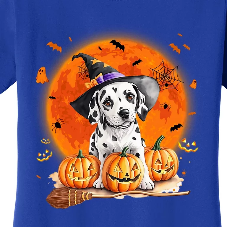 Dalmatian Lover Costume Witch Hat Pumpkin Broom Halloween Gift Women's T-Shirt