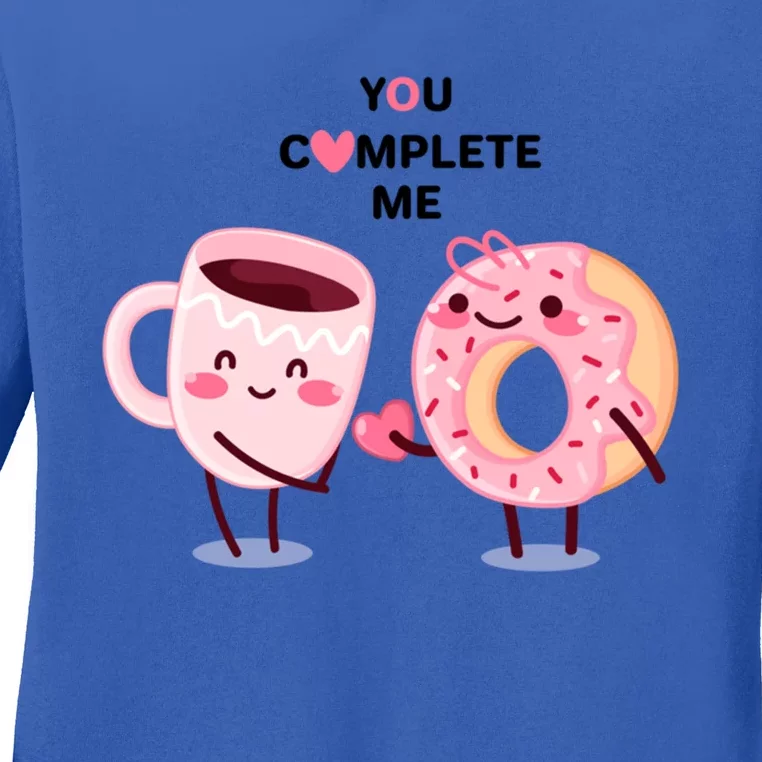 Donuts Love Coffee Valentine's Day You Complete Me Y Gift Ladies Long Sleeve Shirt