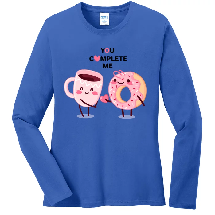 Donuts Love Coffee Valentine's Day You Complete Me Y Gift Ladies Long Sleeve Shirt