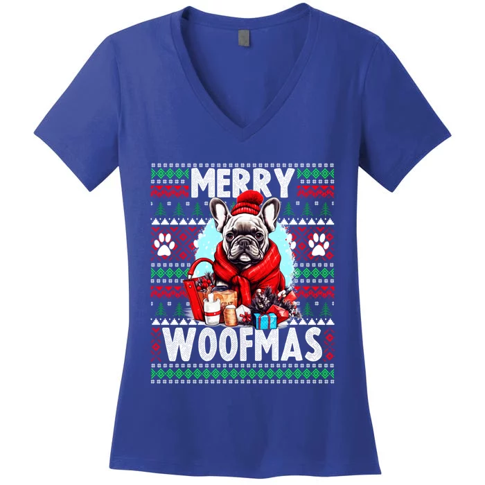 Dog Lover Christmas Ugly Christmas Sweater French Bulldog Gift Women's V-Neck T-Shirt