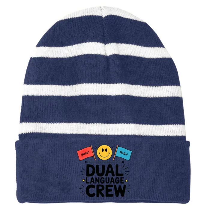 Dual Language Crew Striped Beanie with Solid Band