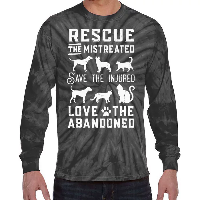 Dog Lover Cat Lover Rescue Save Love Animal Rescue Awareness Tie-Dye Long Sleeve Shirt