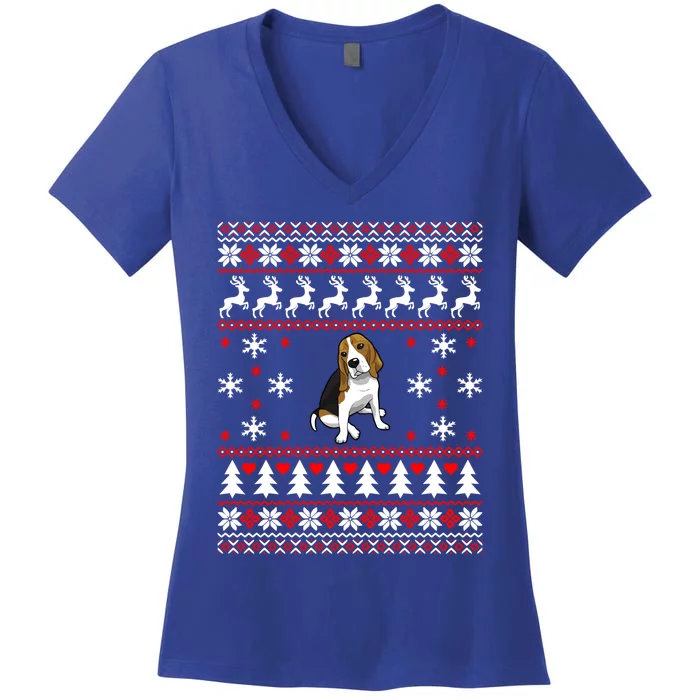 Dog Lover Christmas Funny Gift Beagle Ugly Christmas Cute Gift Women's V-Neck T-Shirt