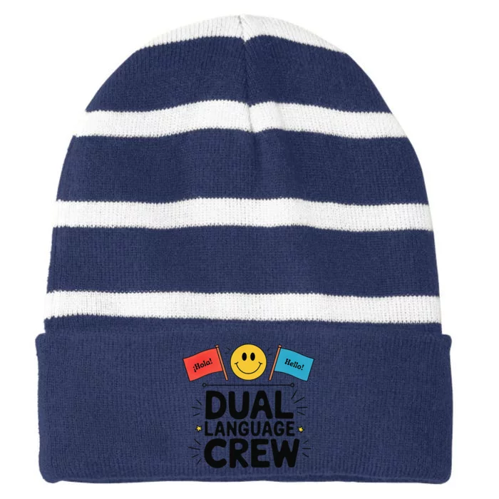 Dual Language Crew Striped Beanie with Solid Band