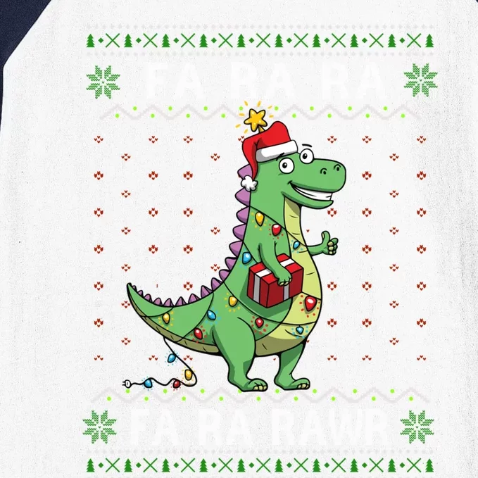 Dinosaur Light Christmas Fa Ra Rawr Ugly Rex Funny Xmas Cute Gift Baseball Sleeve Shirt