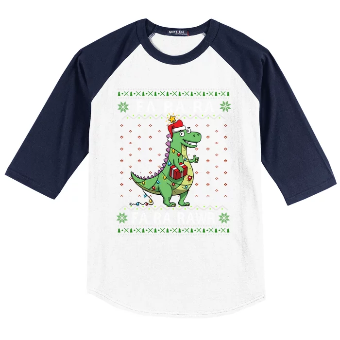 Dinosaur Light Christmas Fa Ra Rawr Ugly Rex Funny Xmas Cute Gift Baseball Sleeve Shirt