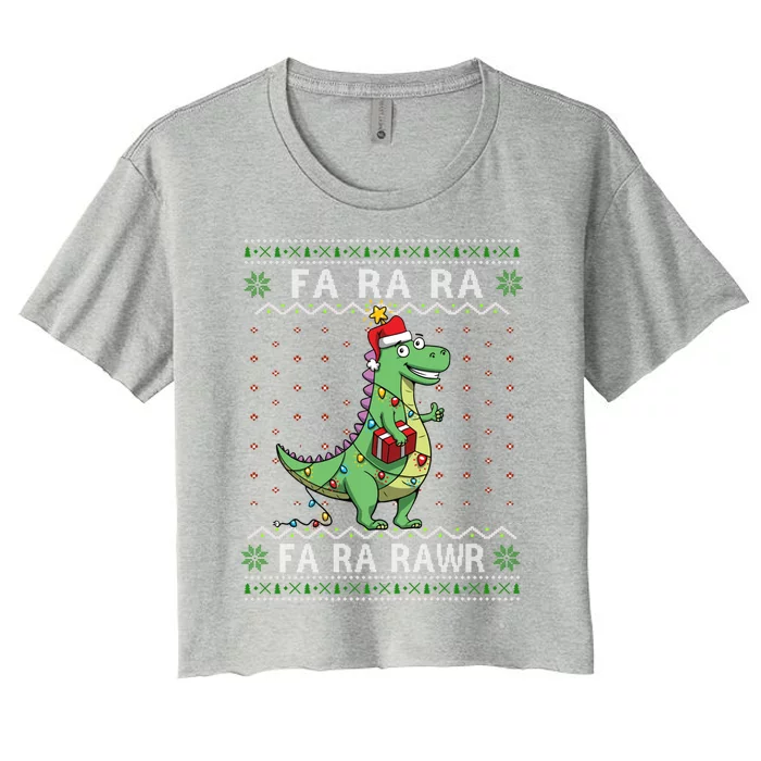 Dinosaur Light Christmas Fa Ra Rawr Ugly Rex Funny Xmas Cute Gift Women's Crop Top Tee