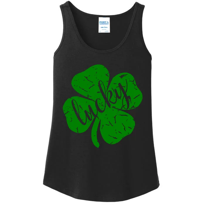 Distressed Lucky Clover St Patricks Day Cute Ladies Essential Tank