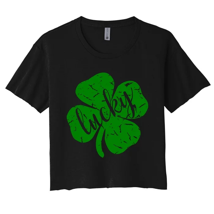 Distressed Lucky Clover St Patricks Day Cute Women's Crop Top Tee