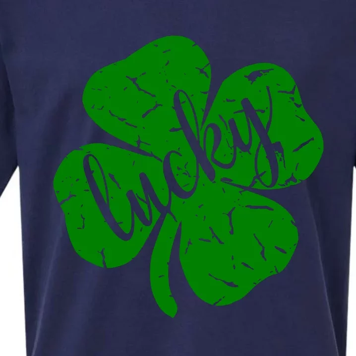 Distressed Lucky Clover St Patricks Day Cute Sueded Cloud Jersey T-Shirt