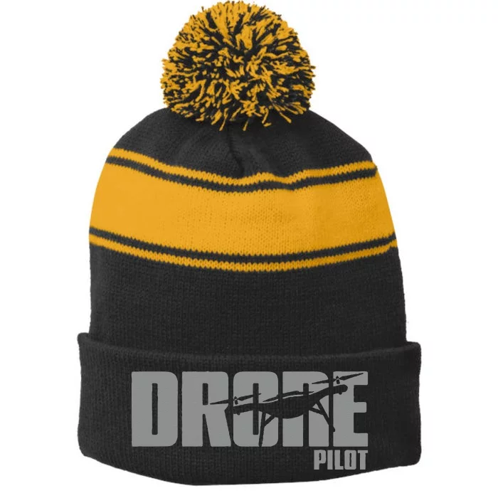 Drone Life Design For Drone Pilot And Drone Operator Stripe Pom Pom Beanie