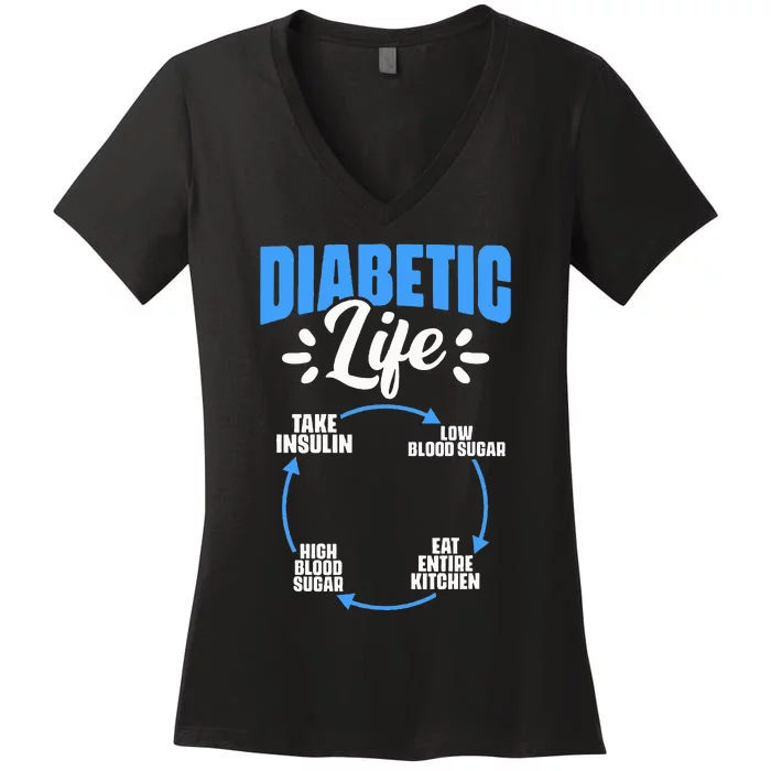 Diabetic Life Diabetes Warrior Diabetes Awareness Women's V-Neck T-Shirt