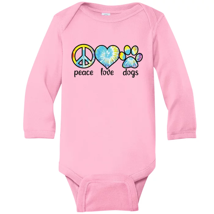 Dog Love Dog Mom Dog Dads Gift Peace Love Dogs Tie Dye Baby Long Sleeve Bodysuit