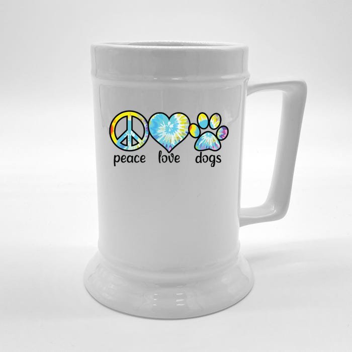 Dog Love Dog Mom Dog Dads Gift Peace Love Dogs Tie Dye Front & Back Beer Stein