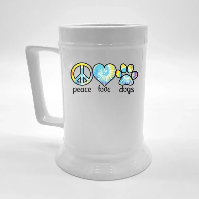 Dog Love Dog Mom Dog Dads Gift Peace Love Dogs Tie Dye Front & Back Beer Stein