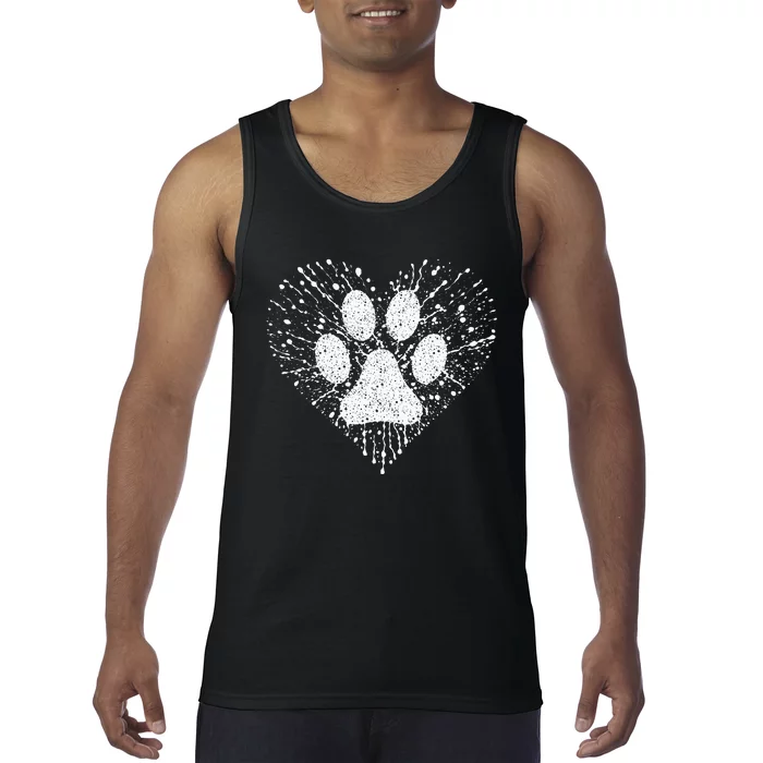 Dog Lover Dog Mom Dad Creative Heart Dog Paw Print Tank Top