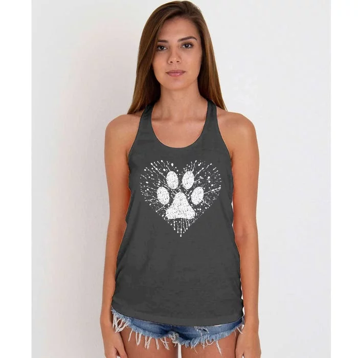 Dog Lover Dog Mom Dad Creative Heart Dog Paw Print Women's Knotted Racerback Tank