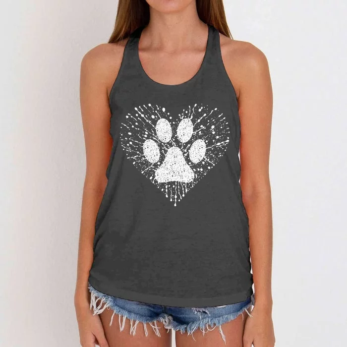 Dog Lover Dog Mom Dad Creative Heart Dog Paw Print Women's Knotted Racerback Tank