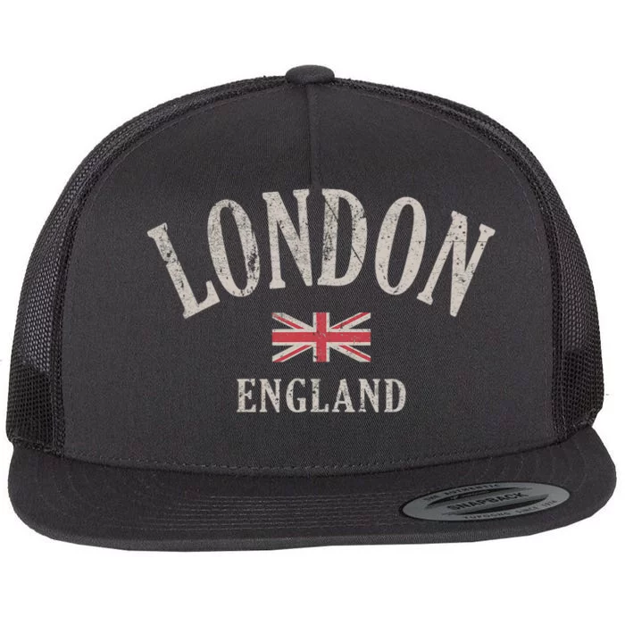 Distressed London England Uk Flag Flat Bill Trucker Hat