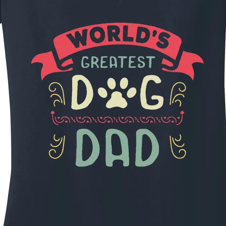 Dog Lover Fathers Day Paw Love Bark Puppy Breeder Doggy Women's V-Neck T-Shirt