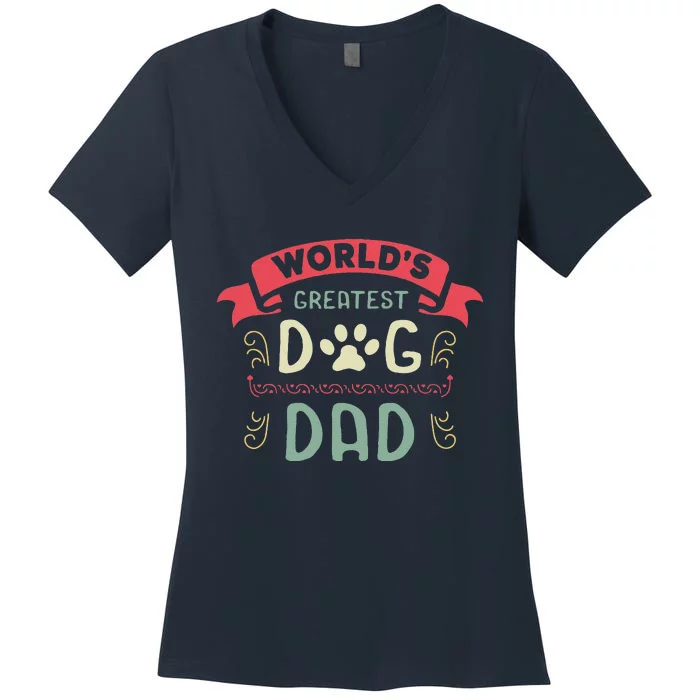 Dog Lover Fathers Day Paw Love Bark Puppy Breeder Doggy Women's V-Neck T-Shirt