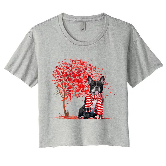 Dog Lover French Bulldog Dog Heart Tree Valentine's Day Gift Women's Crop Top Tee