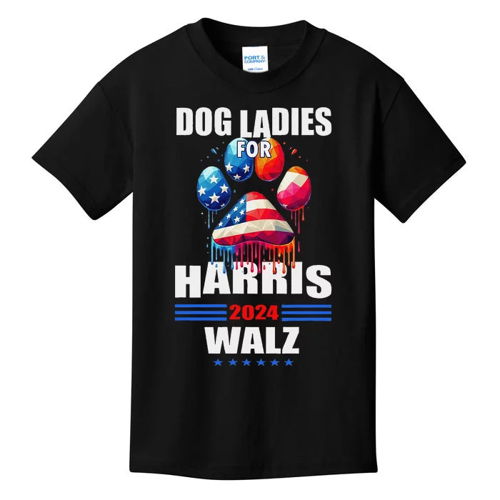 Dog Ladies For Harris Walz 2024 Kids T-Shirt