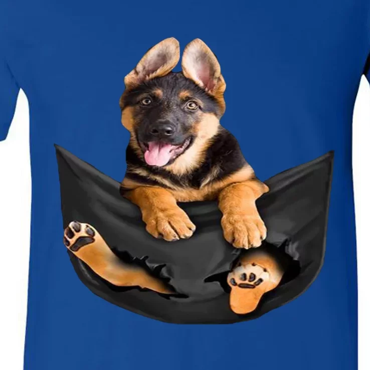 Dog Lovers Funny Gift Ger Shepherd In Pocket Funny Dog Face Funny Gift V-Neck T-Shirt