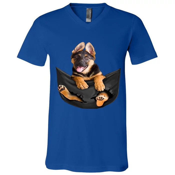 Dog Lovers Funny Gift Ger Shepherd In Pocket Funny Dog Face Funny Gift V-Neck T-Shirt