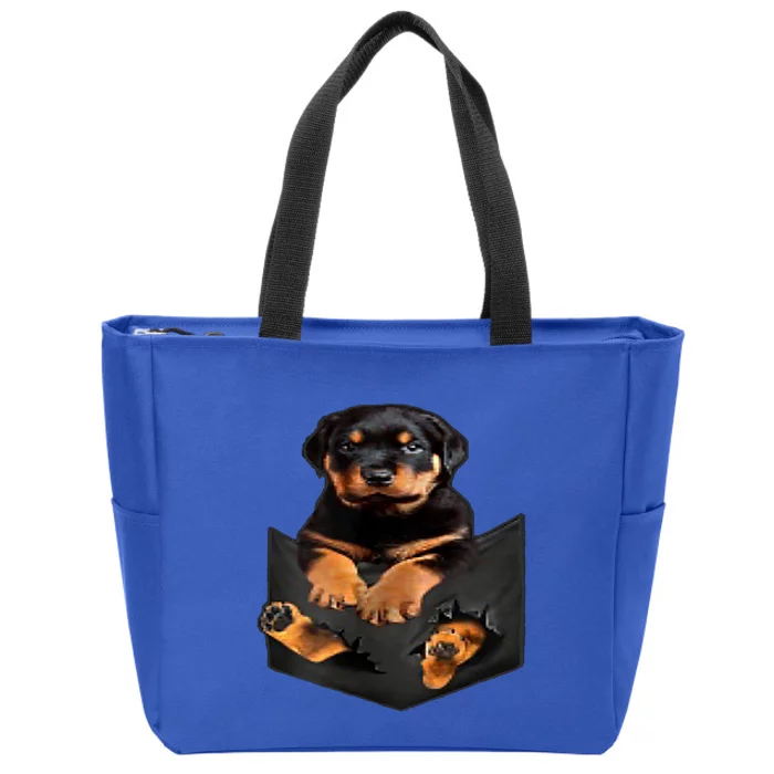 Dog Lovers Funny Gift Rottweiler In Pocket Funny Dog Rottweiler Funny Gift Zip Tote Bag