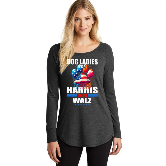 Dog Ladies For Harris Walz 2024 Women's Perfect Tri Tunic Long Sleeve Shirt