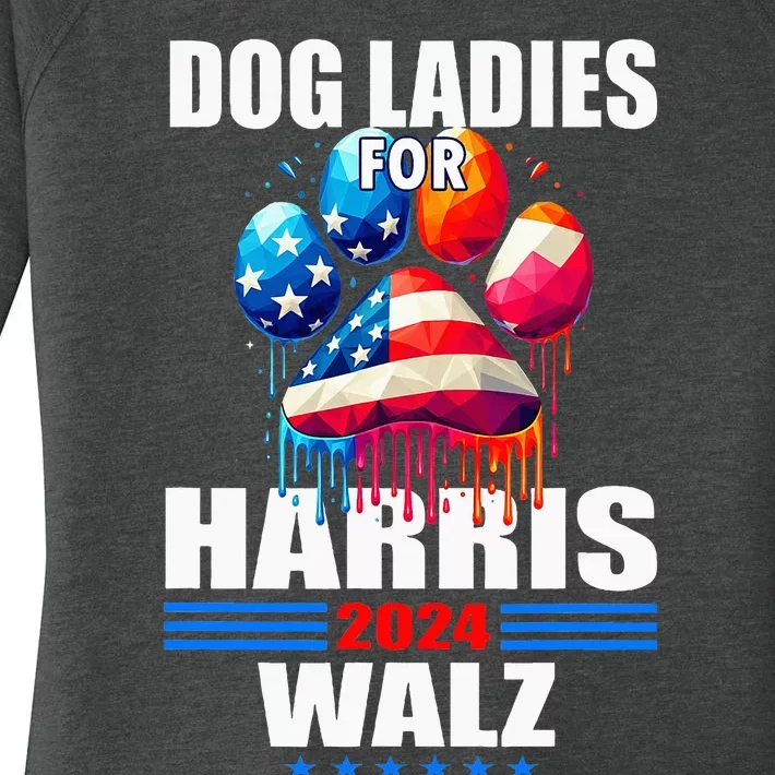 Dog Ladies For Harris Walz 2024 Women's Perfect Tri Tunic Long Sleeve Shirt