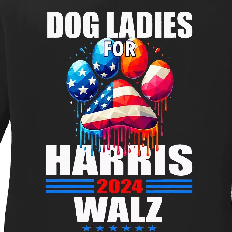 Dog Ladies For Harris Walz 2024 Ladies Long Sleeve Shirt