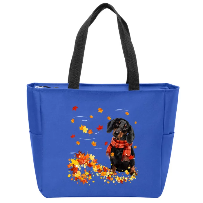 Dachshund Leaf Fall Hello Autumn For Dog Lover Thanksgiving Gift Zip Tote Bag